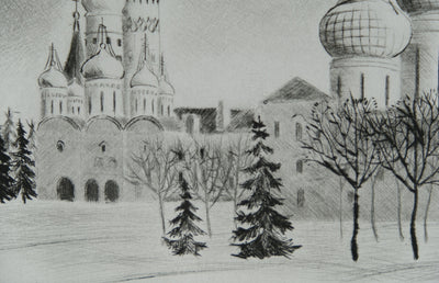 Camille COMBE : Arrivée au Kremlin, Gravure originale signée