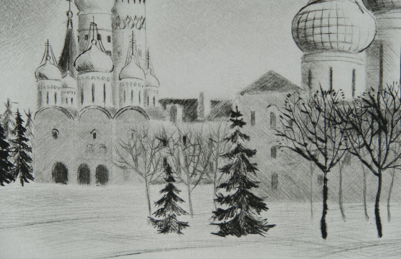 Camille COMBE : Arrivée au Kremlin, Gravure originale signée