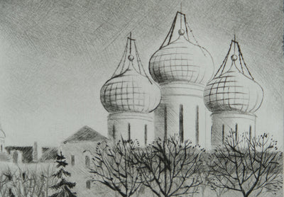 Camille COMBE : Arrivée au Kremlin, Gravure originale signée