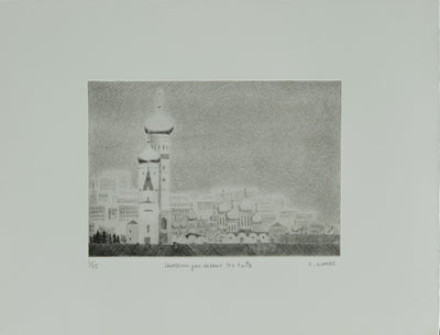Camille COMBE : Moscou par dessus les toits, Gravure originale signée