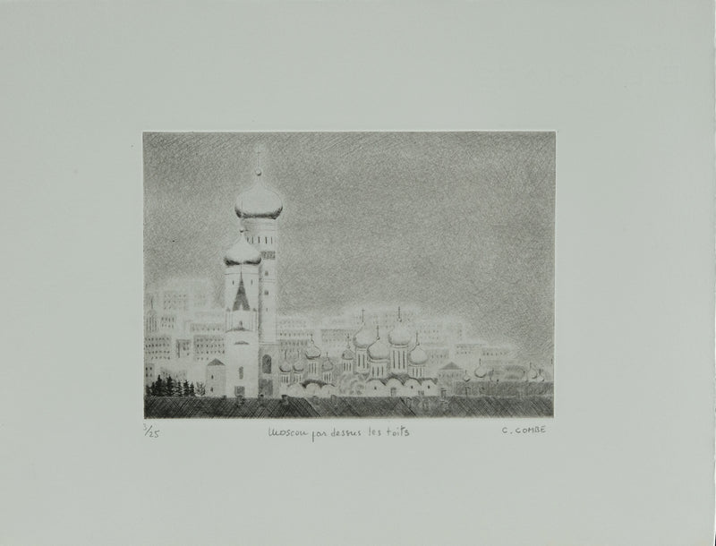 Camille COMBE : Moscou par dessus les toits, Gravure originale signée
