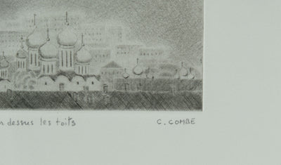 Camille COMBE : Moscou par dessus les toits, Gravure originale signée