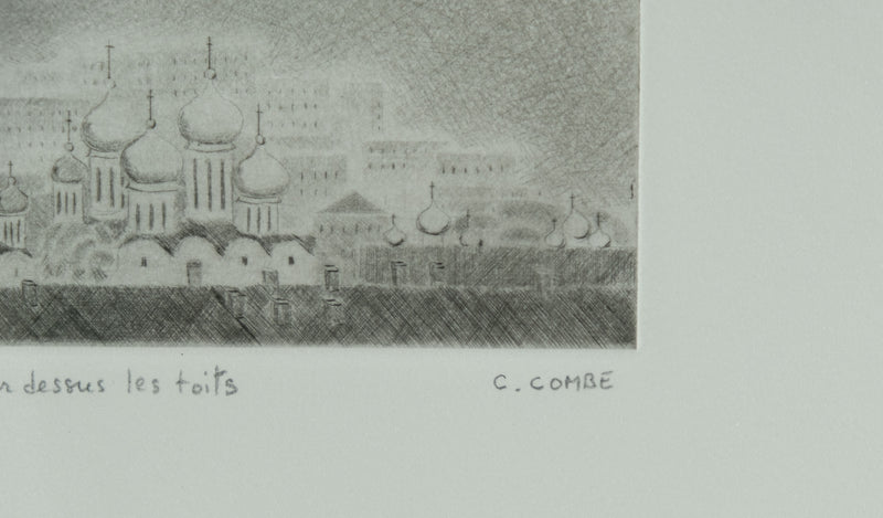 Camille COMBE : Moscou par dessus les toits, Gravure originale signée