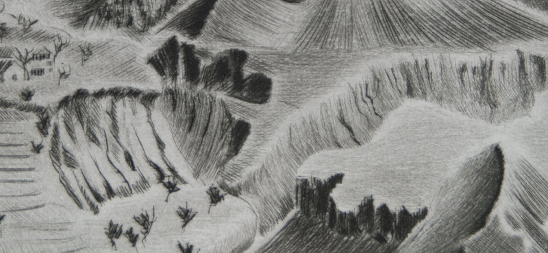 Camille COMBE : Paysage du Caucase, Gravure originale signée