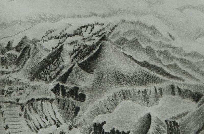 Camille COMBE : Paysage du Caucase, Gravure originale signée