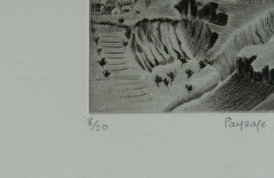 Camille COMBE : Paysage du Caucase, Gravure originale signée