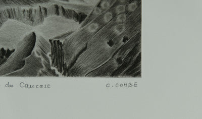 Camille COMBE : Paysage du Caucase, Gravure originale signée