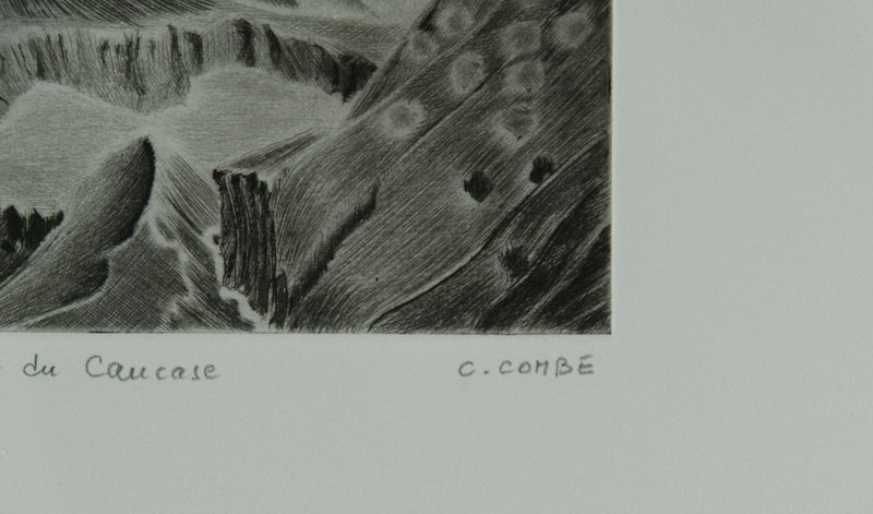 Camille COMBE : Paysage du Caucase, Gravure originale signée