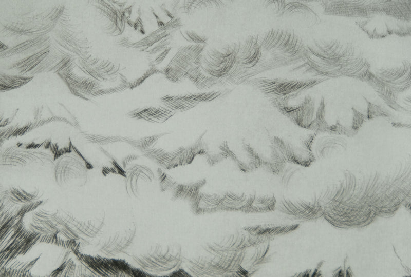 Camille COMBE : Les Karpathes par le hublot, Gravure originale signée