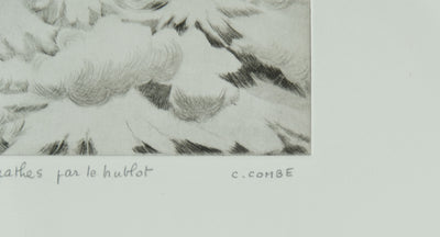 Camille COMBE : Les Karpathes par le hublot, Gravure originale signée