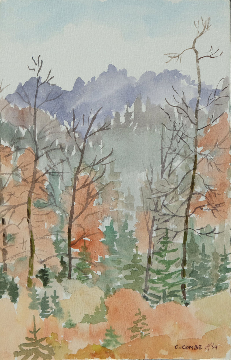 Camille COMBE : Forêt automnale, Aquarelle originale signée