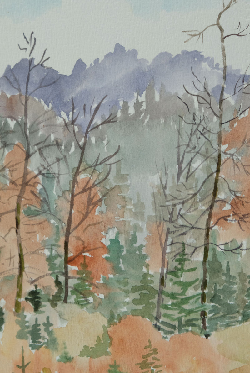 Camille COMBE : Forêt automnale, Aquarelle originale signée