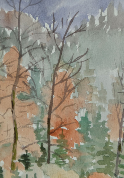 Camille COMBE : Forêt automnale, Aquarelle originale signée