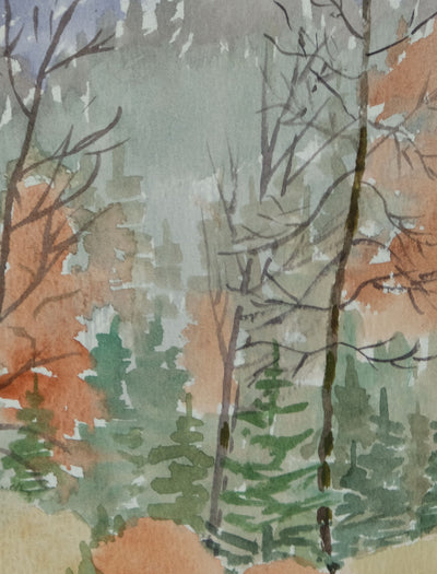 Camille COMBE : Forêt automnale, Aquarelle originale signée