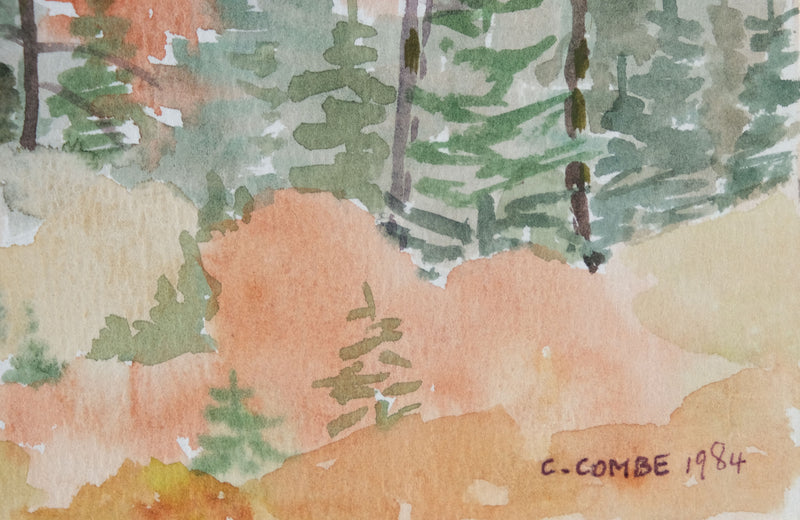 Camille COMBE : Forêt automnale, Aquarelle originale signée
