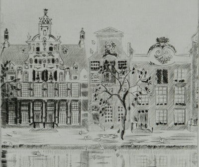 Camille COMBE : Amsterdam, le Herengracht dans la lumière de septembre, Gravure originale signée