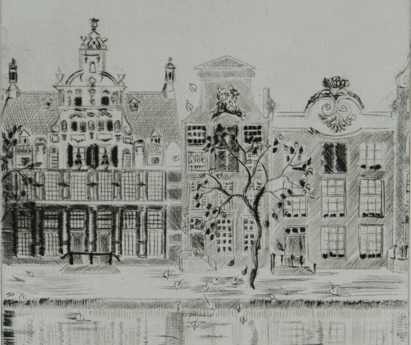 Camille COMBE : Amsterdam, le Herengracht dans la lumière de septembre, Gravure originale signée