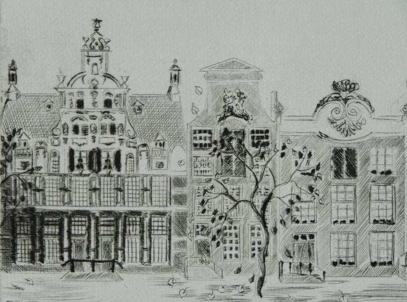 Camille COMBE : Amsterdam, le Herengracht dans la lumière de septembre, Gravure originale signée