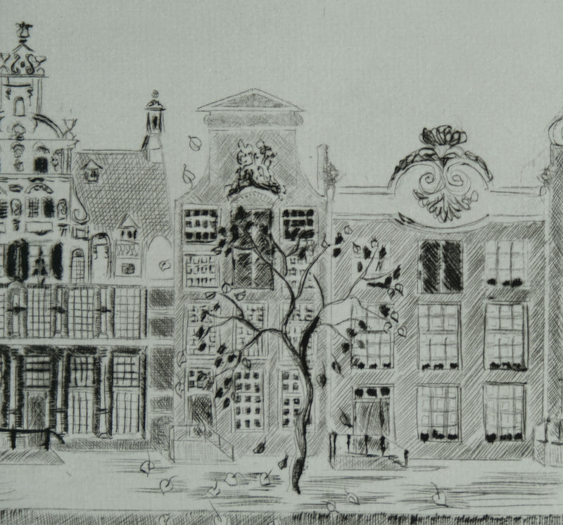 Camille COMBE : Amsterdam, le Herengracht dans la lumière de septembre, Gravure originale signée
