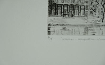 Camille COMBE : Amsterdam, le Herengracht dans la lumière de septembre, Gravure originale signée