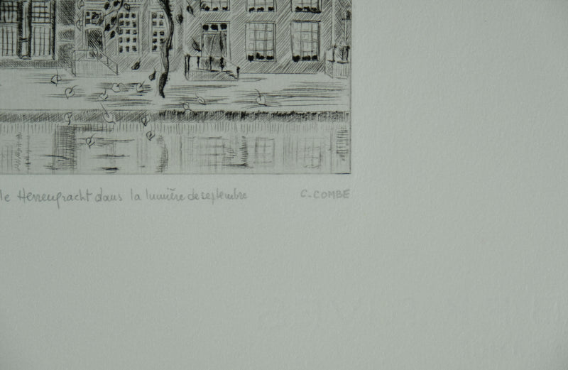 Camille COMBE : Amsterdam, le Herengracht dans la lumière de septembre, Gravure originale signée