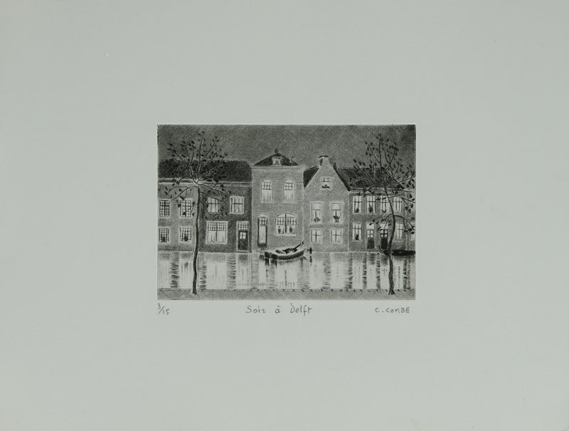 Camille COMBE : Soir à Delft, Gravure originale signée