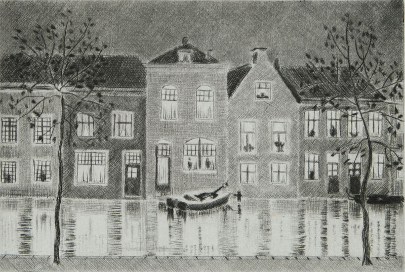 Camille COMBE : Soir à Delft, Gravure originale signée