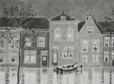 Camille COMBE : Soir à Delft, Gravure originale signée