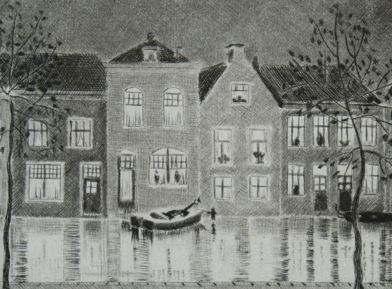 Camille COMBE : Soir à Delft, Gravure originale signée