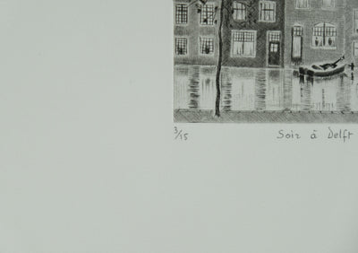 Camille COMBE : Soir à Delft, Gravure originale signée
