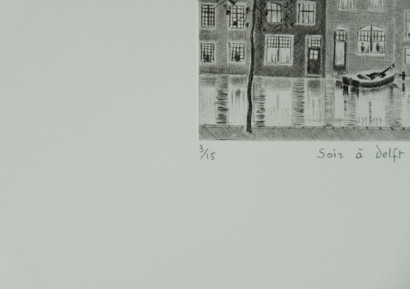 Camille COMBE : Soir à Delft, Gravure originale signée
