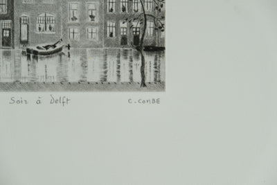 Camille COMBE : Soir à Delft, Gravure originale signée