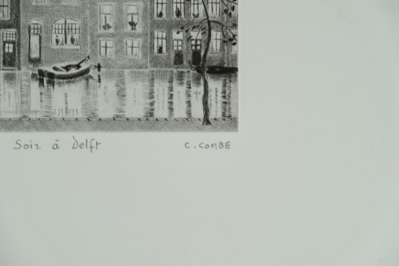 Camille COMBE : Soir à Delft, Gravure originale signée