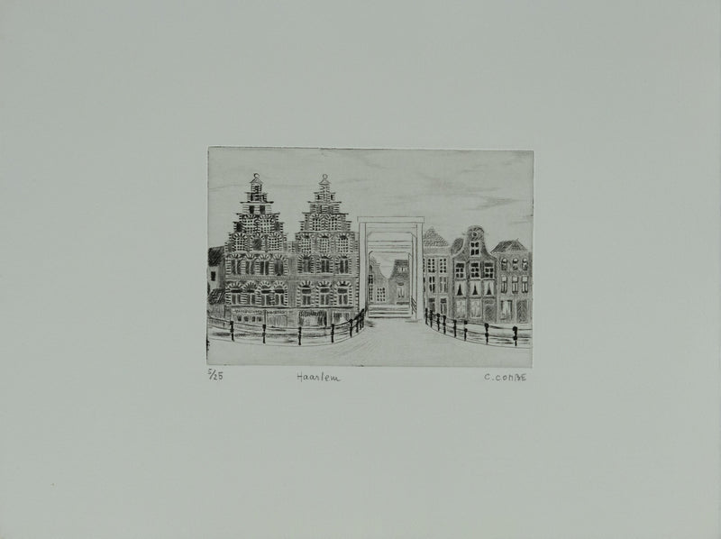 Camille COMBE : Haarlem, Gravure originale signée