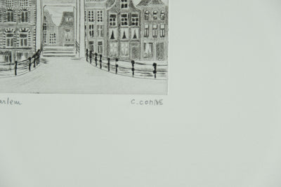 Camille COMBE : Haarlem, Gravure originale signée