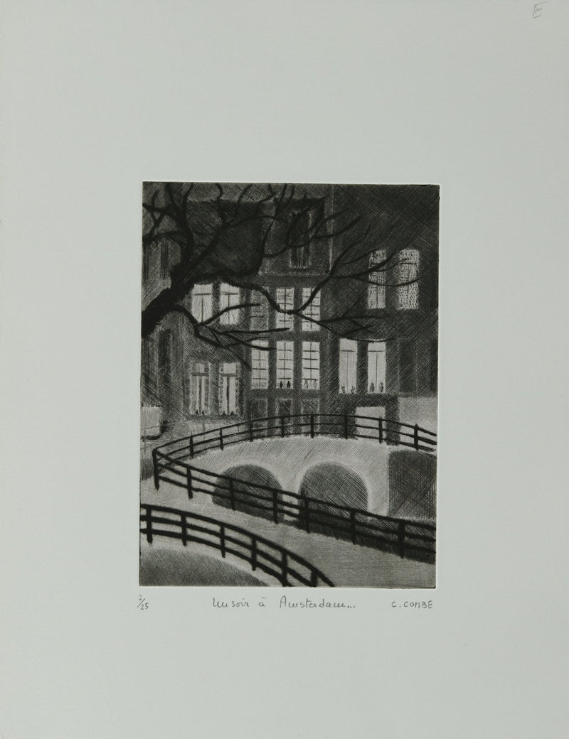 Camille COMBE : Un soir à Amsterdam, Gravure originale signée