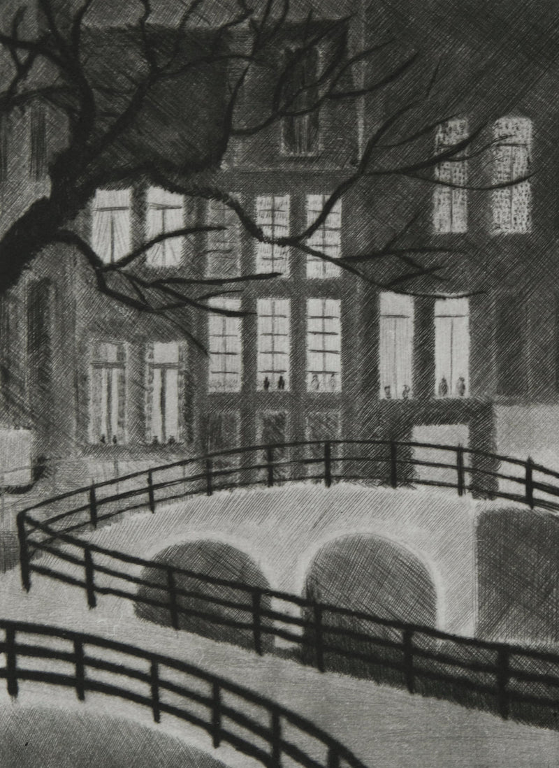 Camille COMBE : Un soir à Amsterdam, Gravure originale signée