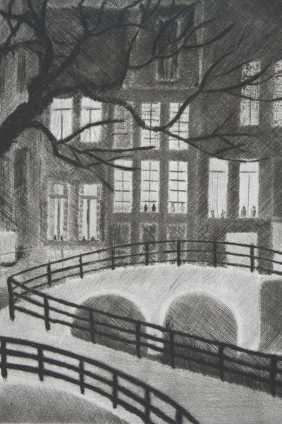 Camille COMBE : Un soir à Amsterdam, Gravure originale signée