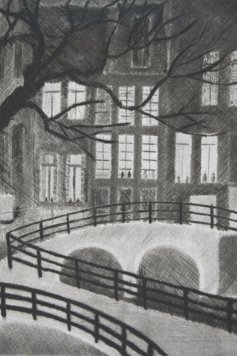 Camille COMBE : Un soir à Amsterdam, Gravure originale signée