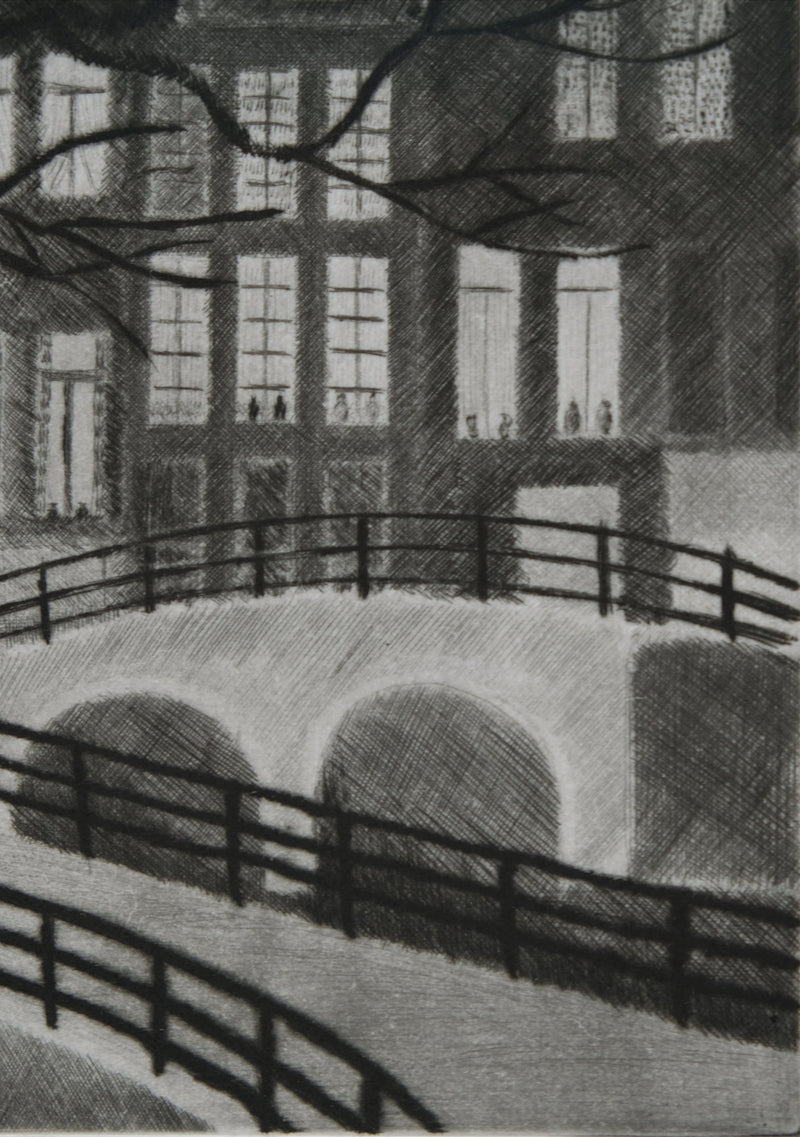 Camille COMBE : Un soir à Amsterdam, Gravure originale signée