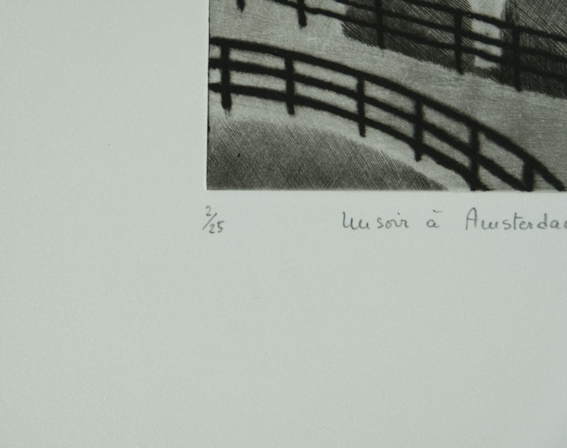 Camille COMBE : Un soir à Amsterdam, Gravure originale signée
