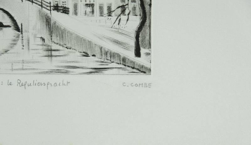 Camille COMBE : Amsterdam, Le Reguliersgracht, Gravure originale signée