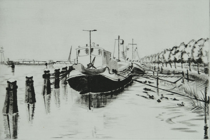 Camille COMBE : Les heures calmes à Spaarndam, Gravure originale signée