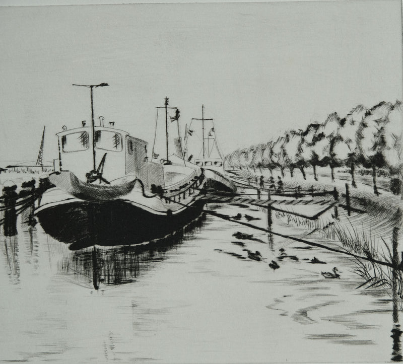 Camille COMBE : Les heures calmes à Spaarndam, Gravure originale signée