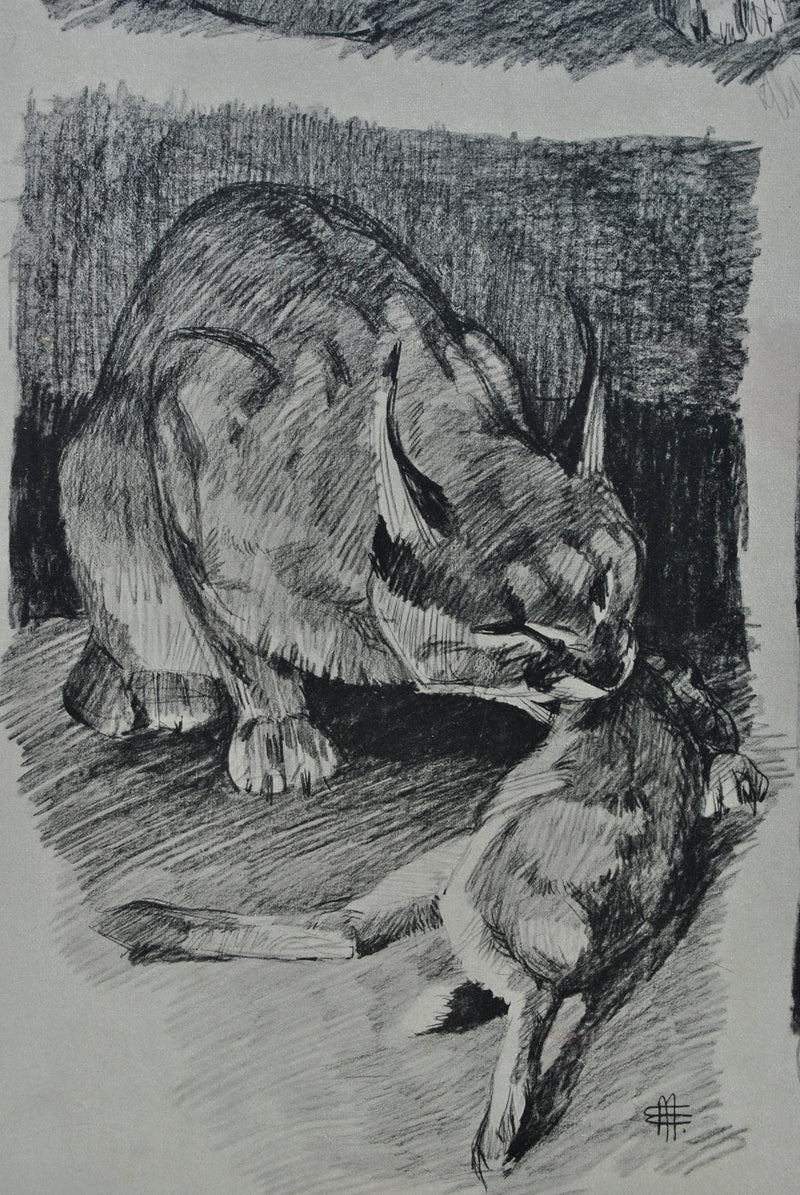 Mathurin MEHEUT : Le Caracal et sa proie, Lithographie originale (photo de détail 6) - Crédit photo : Galerie Art.Paris