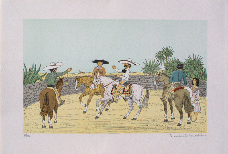 Vincent HADDELSEY : Les cavaliers mexicains, Lithographie originale signée