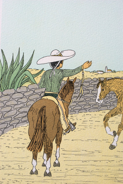 Vincent HADDELSEY : Les cavaliers mexicains, Lithographie originale signée