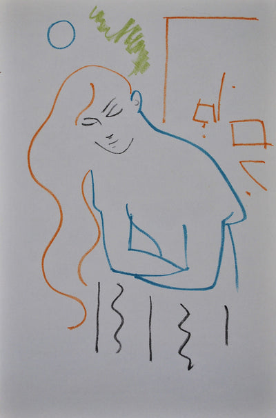 Jean COCTEAU : Jeune femme au balco, Lithographie originale (vue générale) - Crédit photo : Galerie Art.Paris