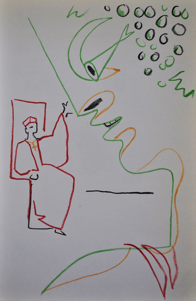 Jean COCTEAU : Le messager du pap, Lithographie originale (vue générale) - Crédit photo : Galerie Art.Paris