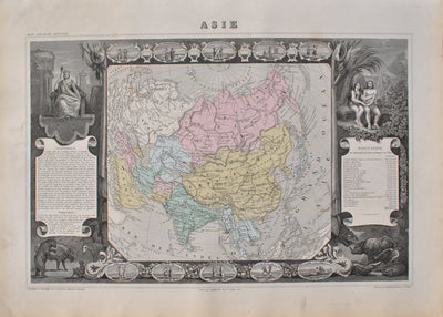 Victor LEVASSEUR : Carte ancienne de L'Asie, Gravure originale (vue générale) - Crédit photo : Galerie Art.Paris